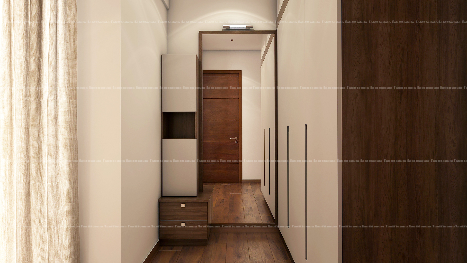 FabModula interior designer products walk in wardrobe with wooden panel